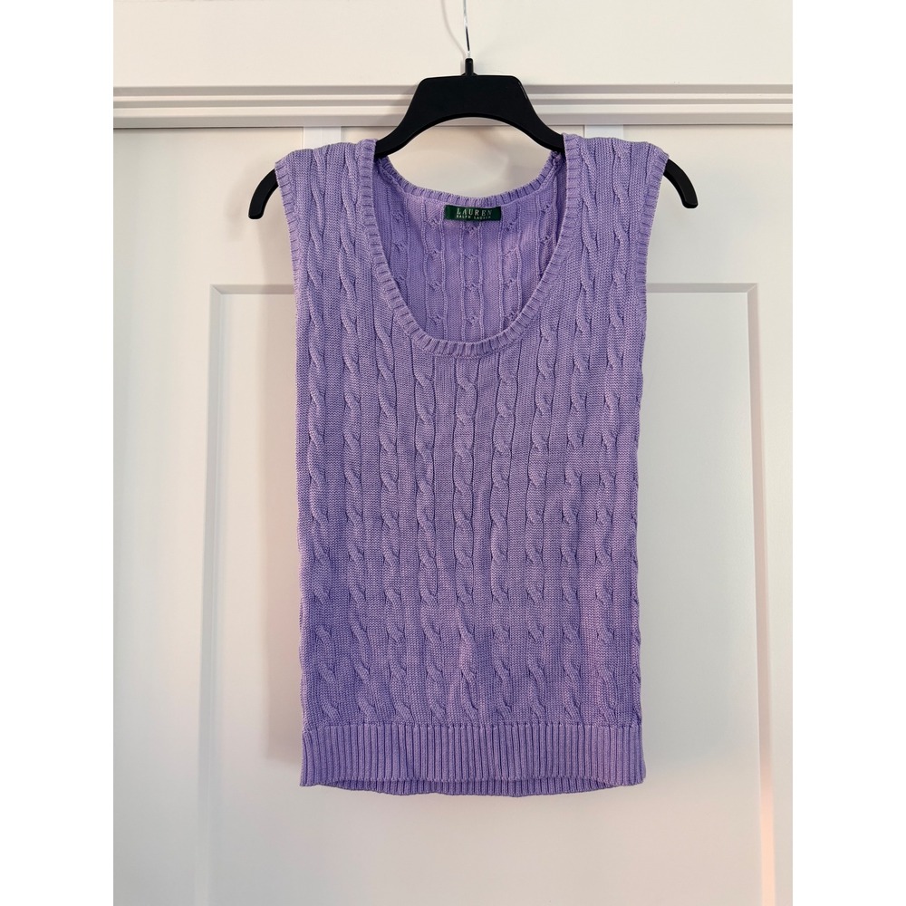 Lauren Ralph Lauren Lavender Purple Cable Knit Scoop Neck Sleeveless Sweater Top